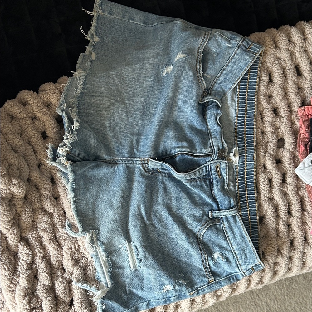 aerie Light Blue Distressed Boyfriend Denim Shorts
